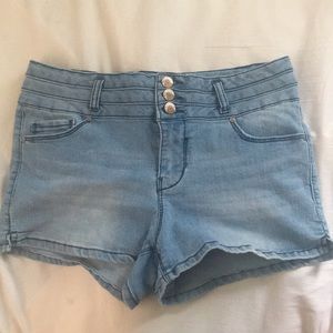 Blue spice jean high waisted shorts